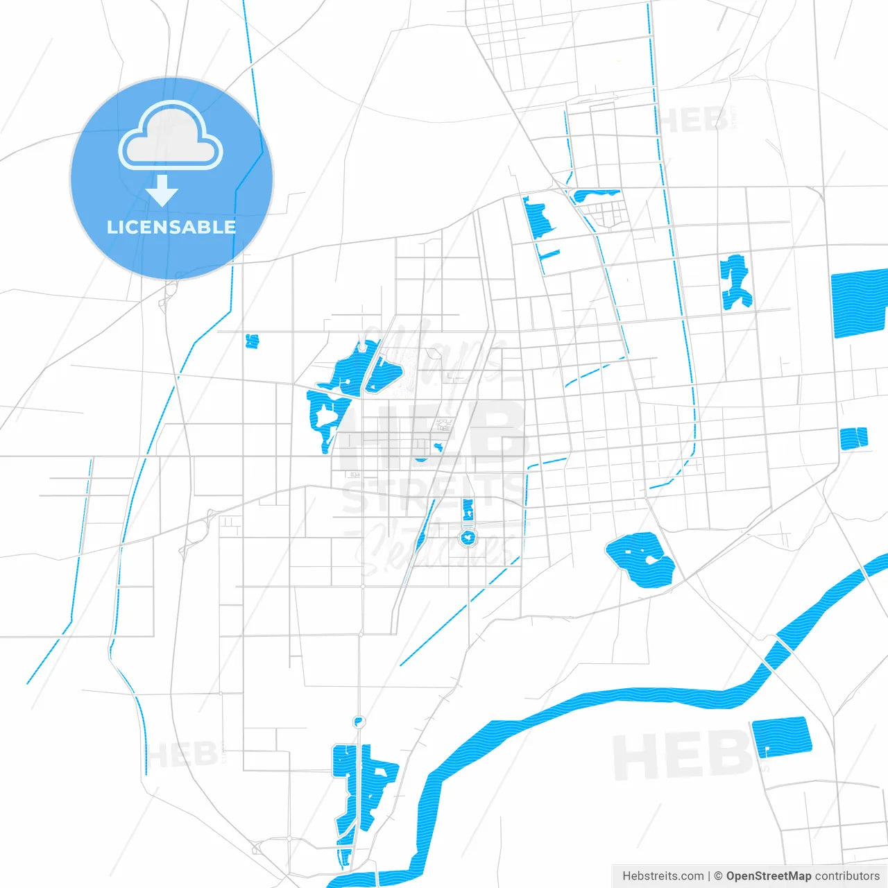 Binzhou, China PDF vector map with water in focus
