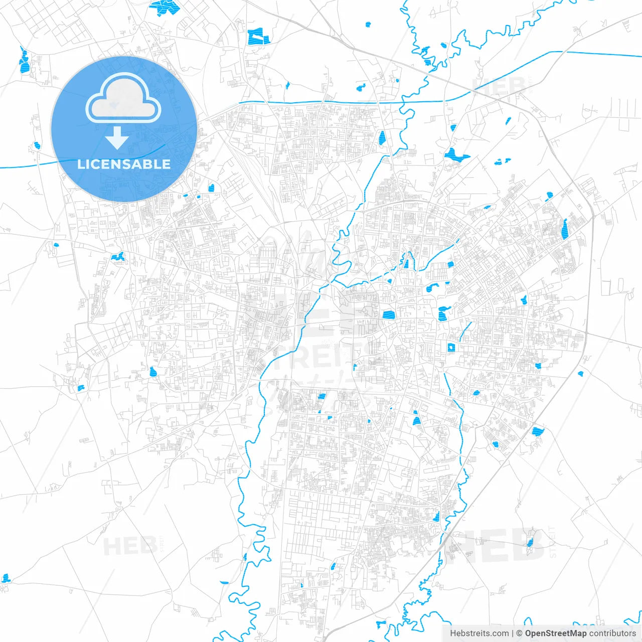 Vadodara, India PDF vector map with water in focus