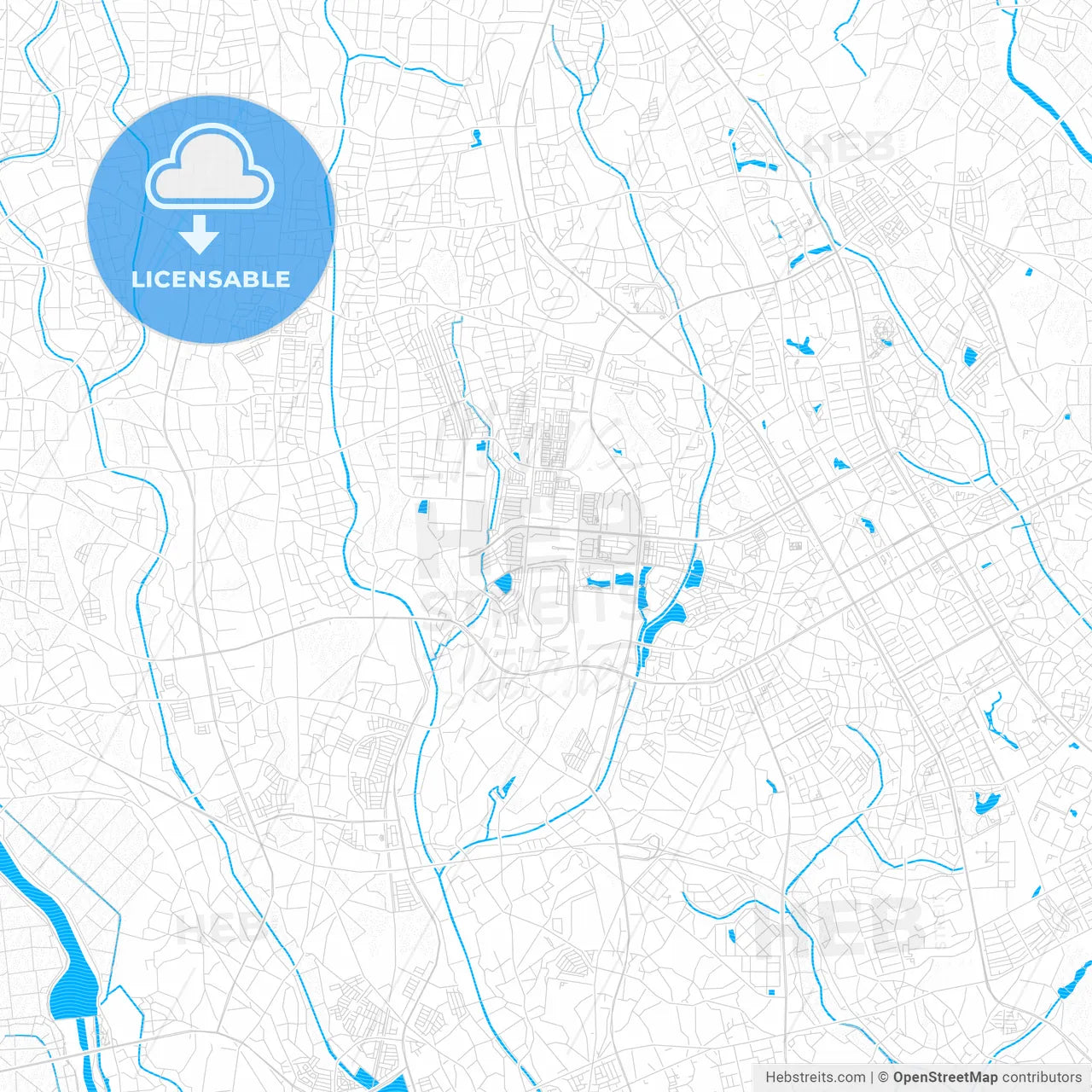 Tsukuba, Japan PDF vector map with water in focus