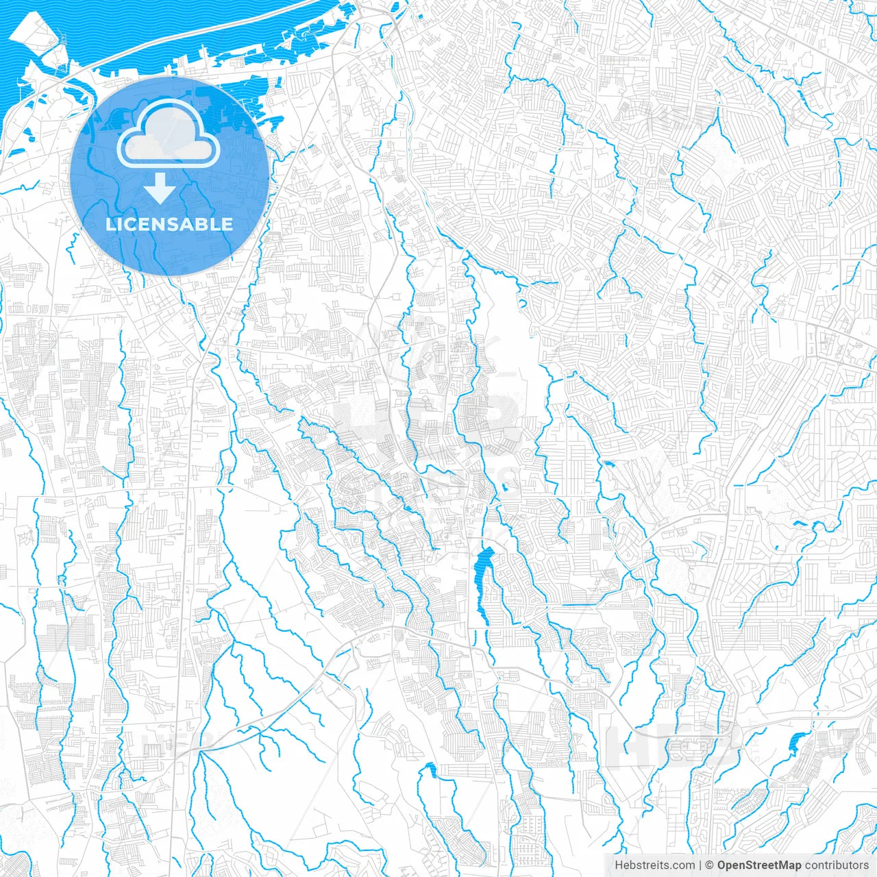 Bacoor, Philippines PDF vector map with water in focus