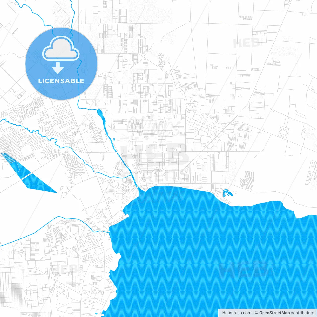 General Santos, Philippines PDF vector map with water in focus