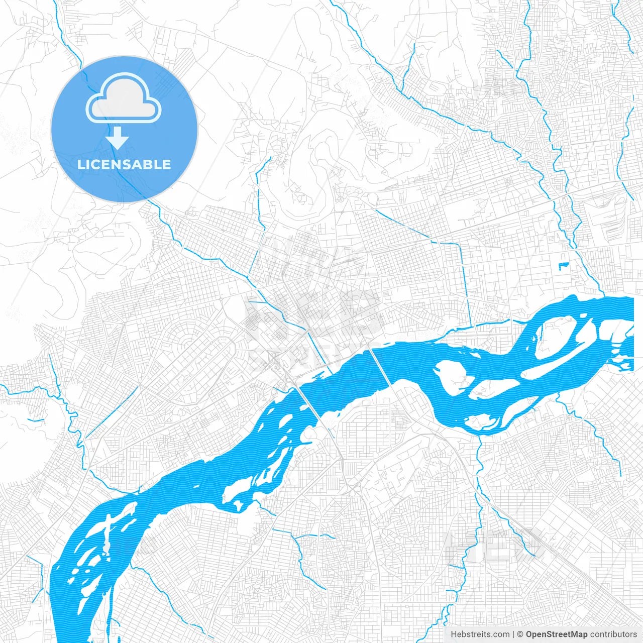 Bamako, Mali PDF vector map with water in focus