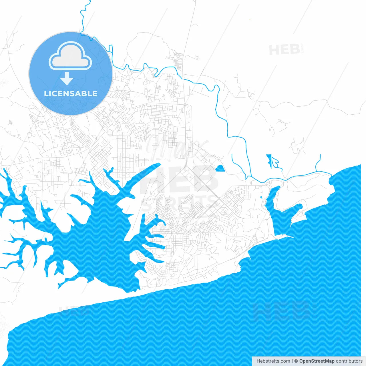 San-Pedro, Ivory Coast PDF vector map with water in focus