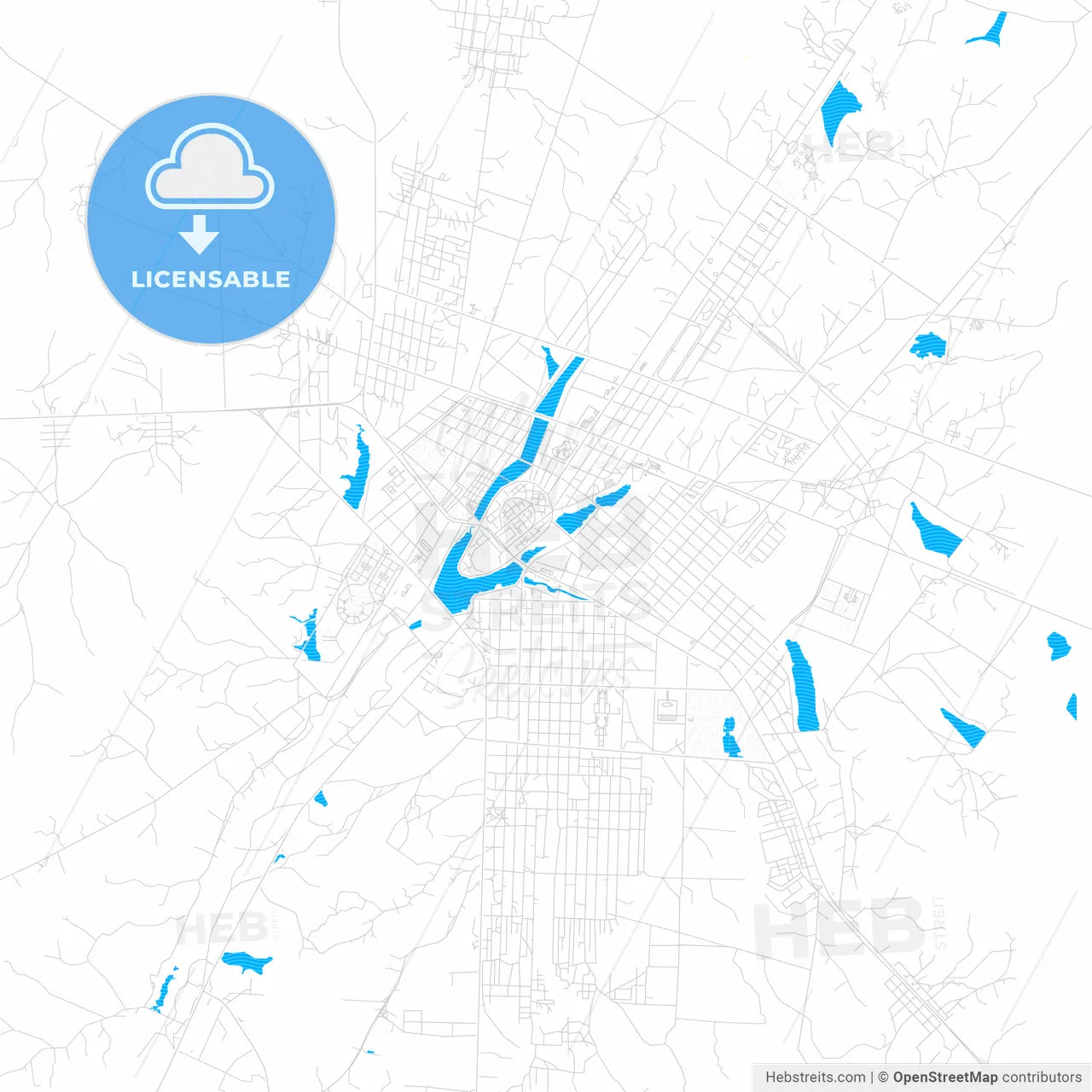 Yamoussoukro, Ivory Coast PDF vector map with water in focus