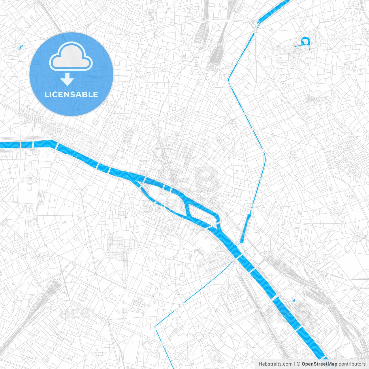 Paris, France PDF vector map with water in focus