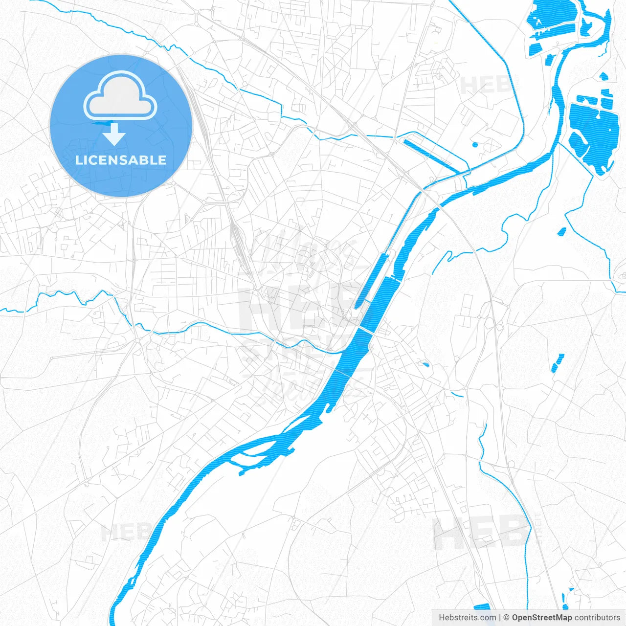 Roanne, France PDF vector map with water in focus