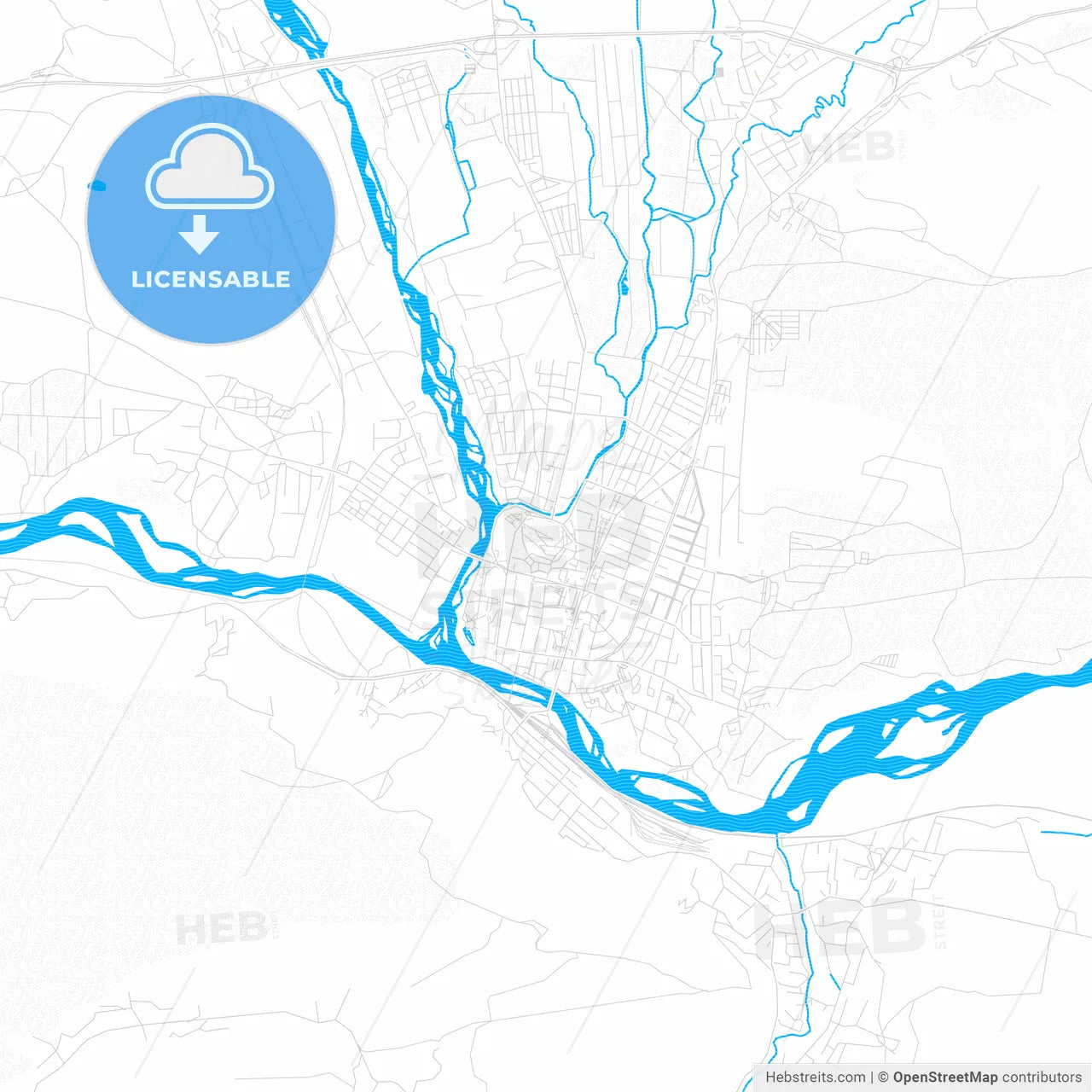 Gori, Georgia PDF vector map with water in focus