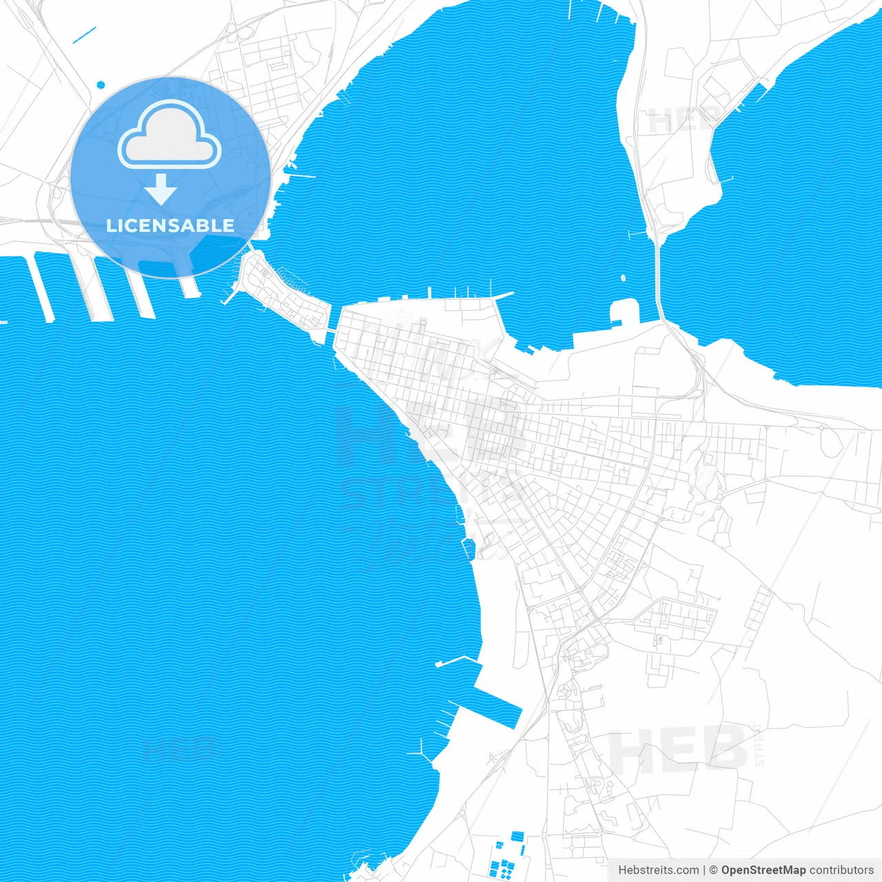 Taranto, Italy PDF vector map with water in focus