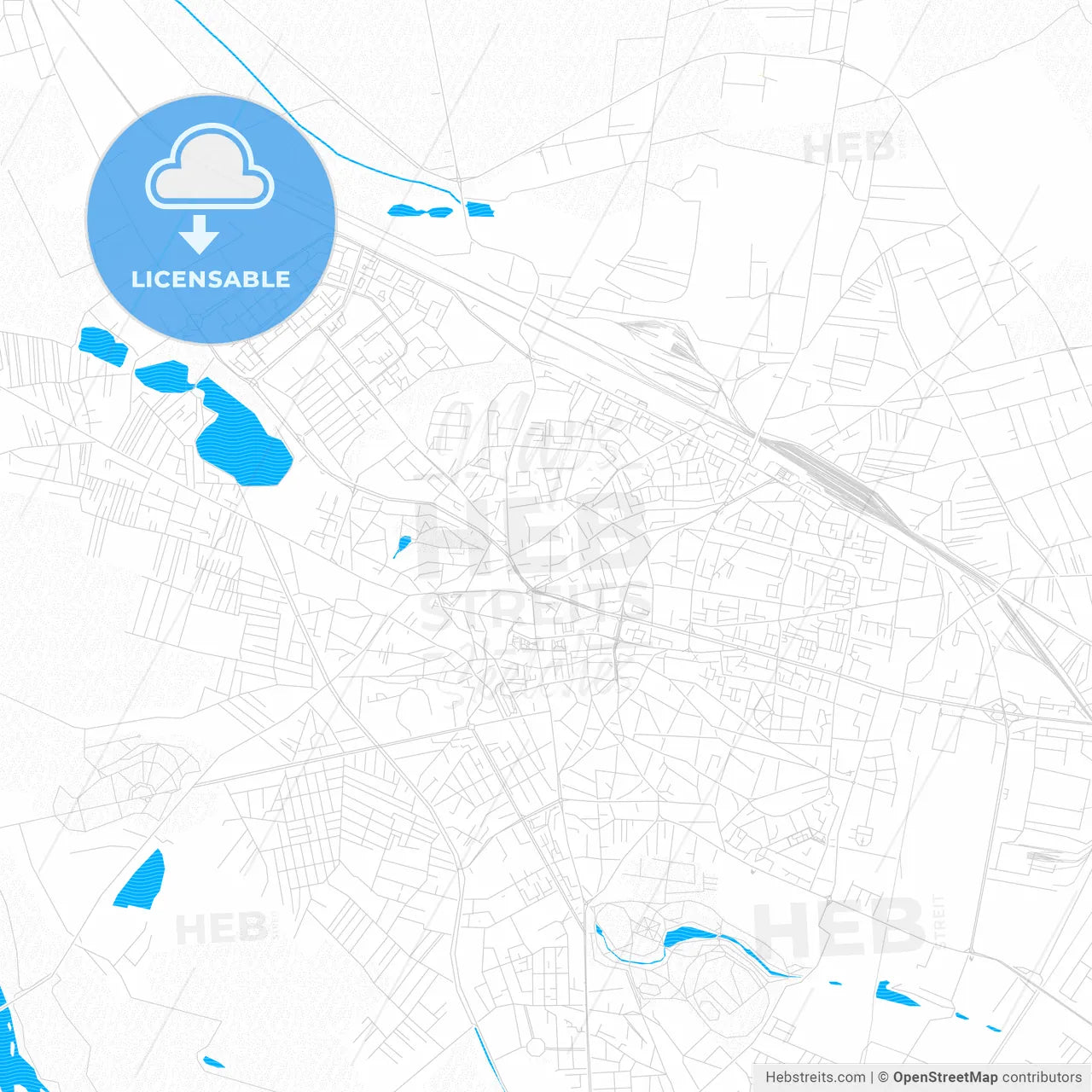 Craiova, Romania PDF vector map with water in focus