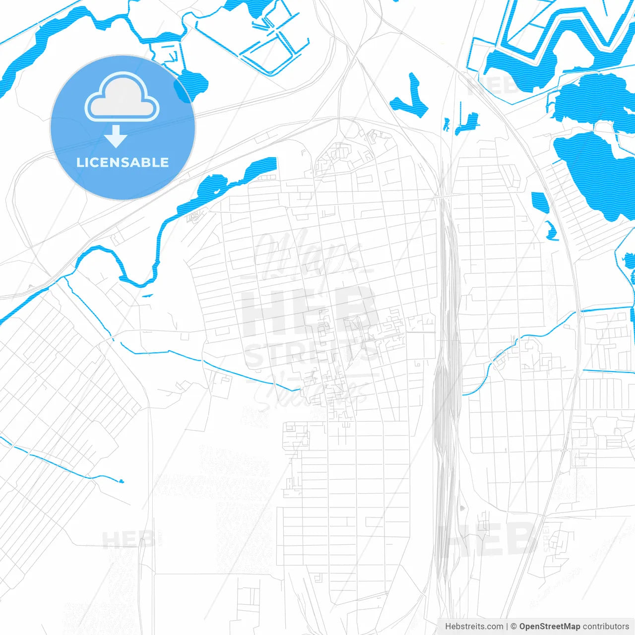 Bataysk, Russia PDF vector map with water in focus