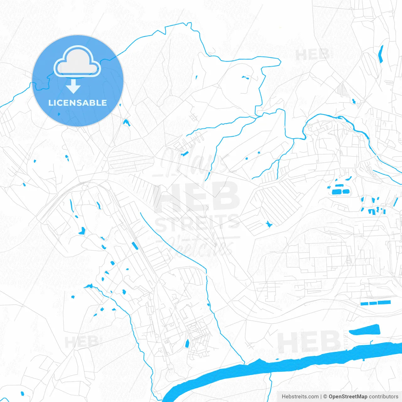 Aleksin, Russia PDF vector map with water in focus
