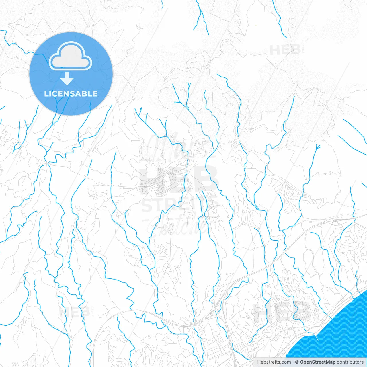 Mijas, Spain PDF vector map with water in focus