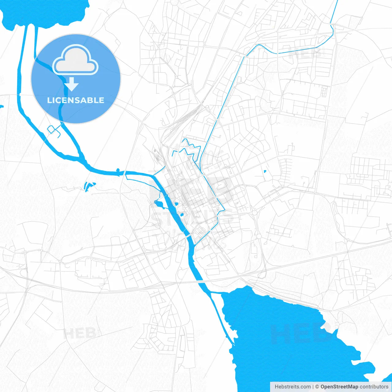 Kristianstad, Sweden PDF vector map with water in focus