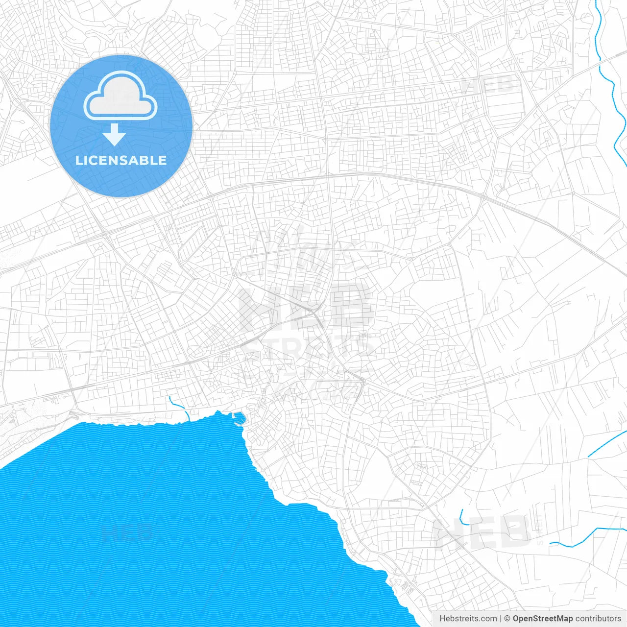 Antalya, Turkey PDF vector map with water in focus
