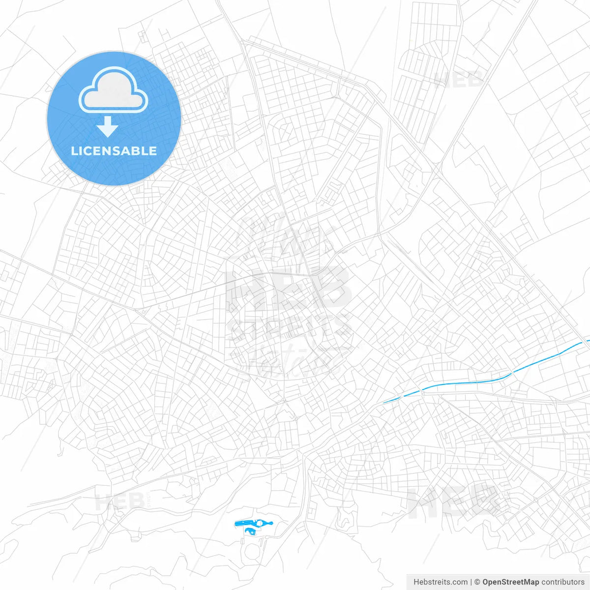 Isparta, Turkey PDF vector map with water in focus
