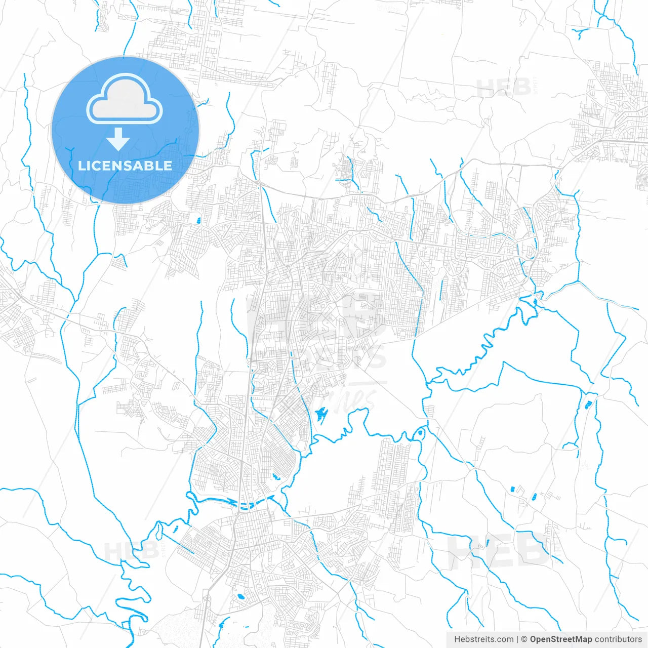 Novo Hamburgo, Brazil PDF vector map with water in focus