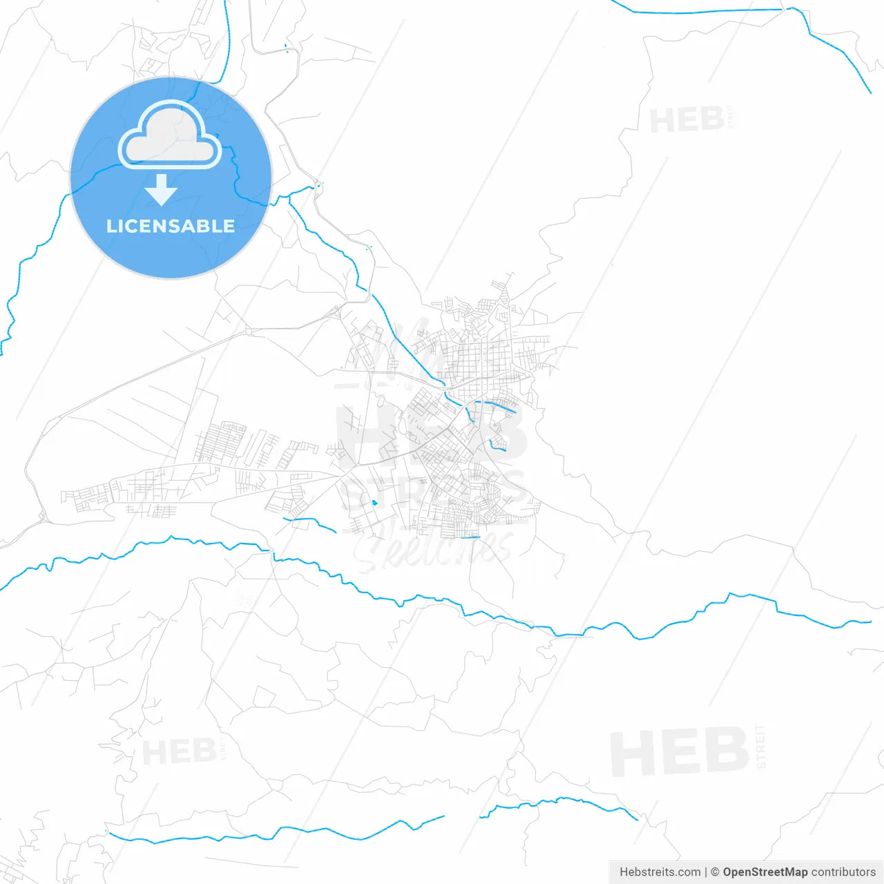 Fusagasuga, Colombia PDF vector map with water in focus
