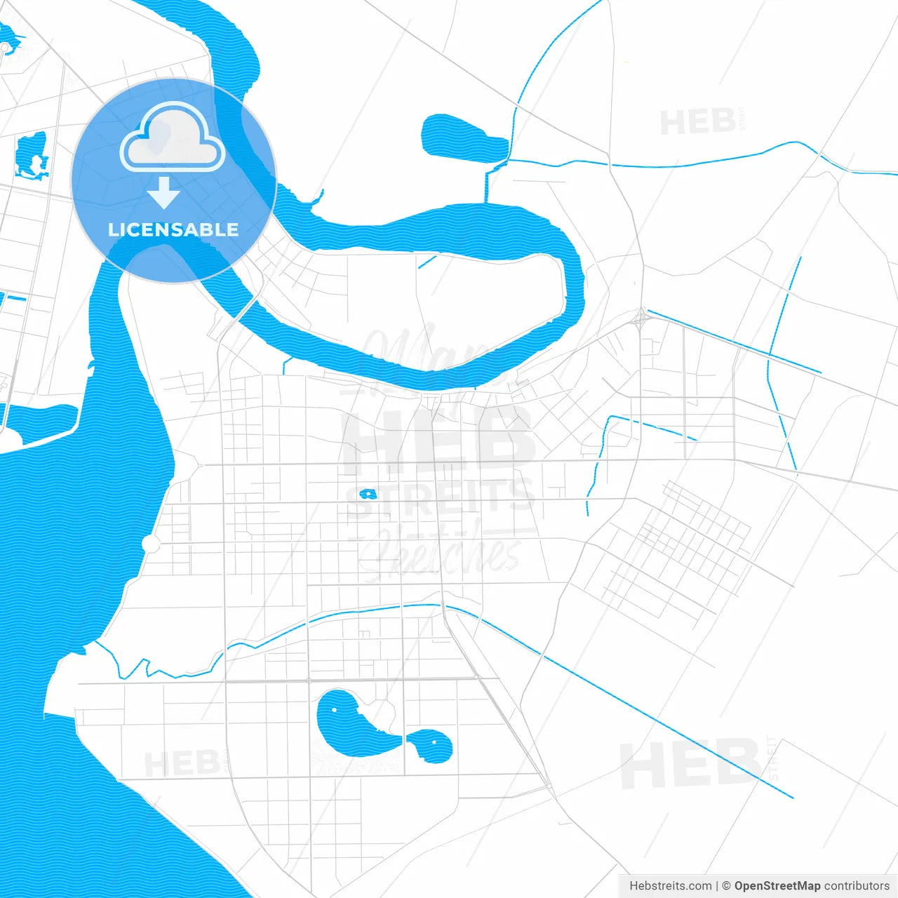 Yingkou, China PDF vector map with water in focus