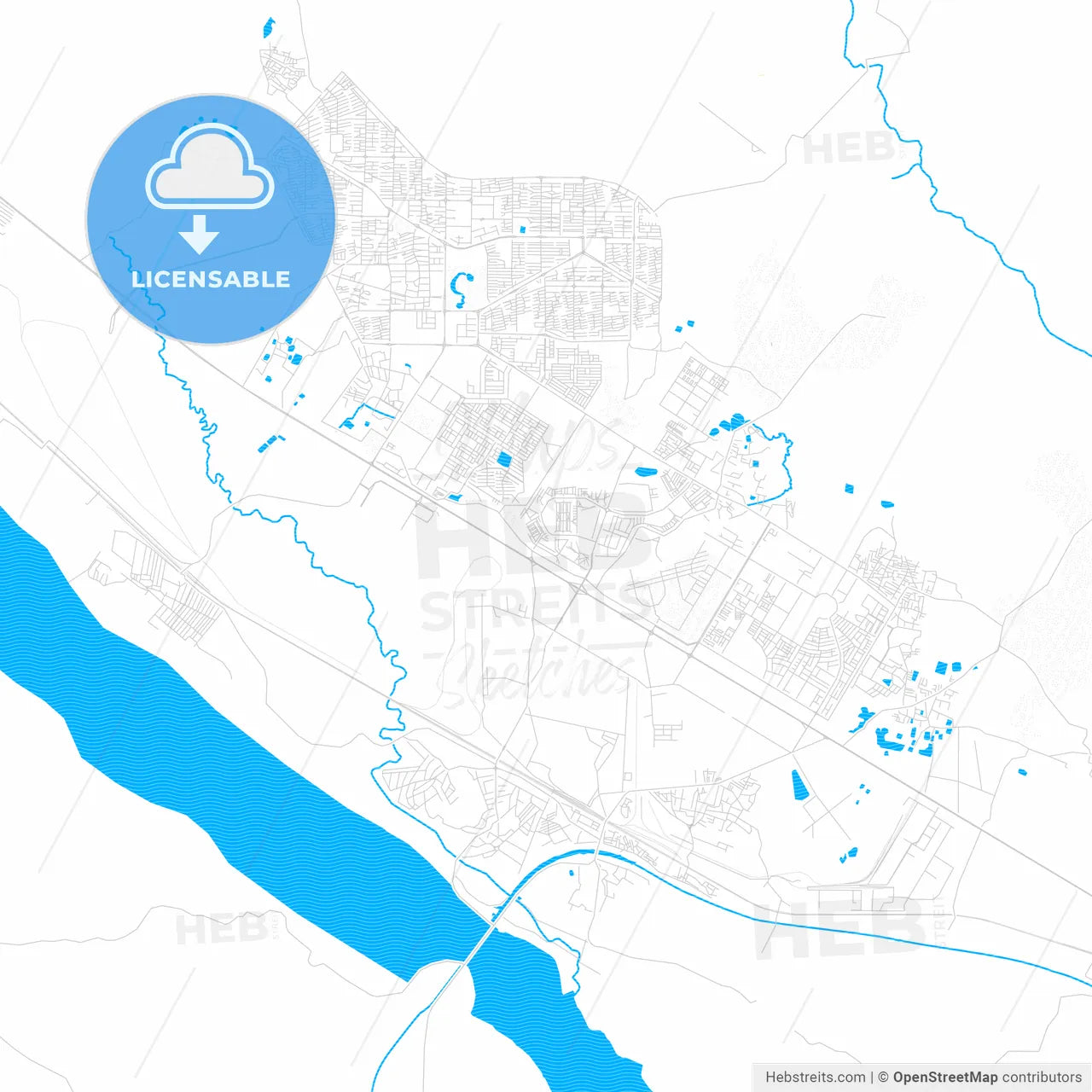 Durgapur, India PDF vector map with water in focus