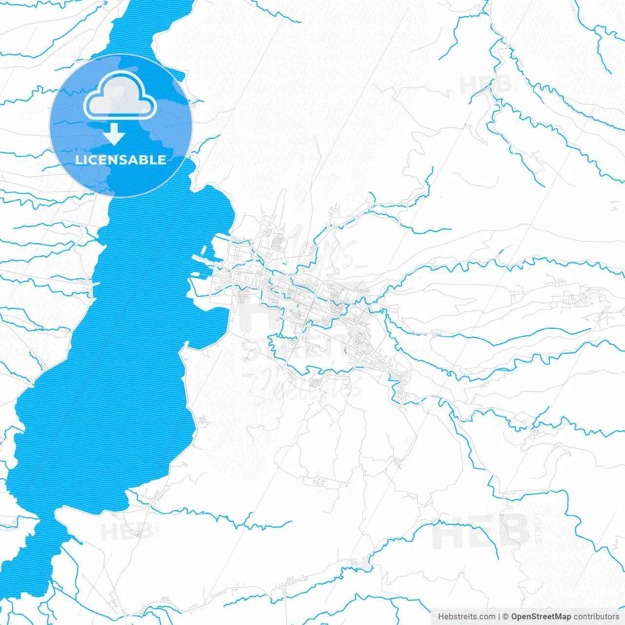 Bima, Indonesia PDF vector map with water in focus