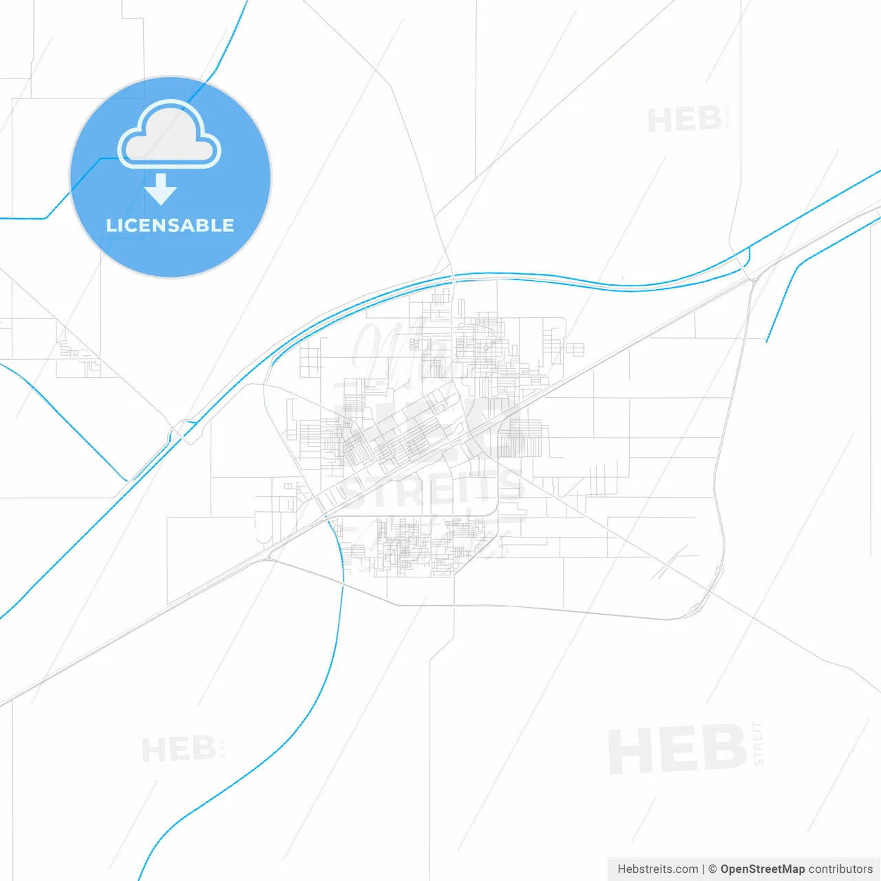 Okara, Pakistan PDF vector map with water in focus
