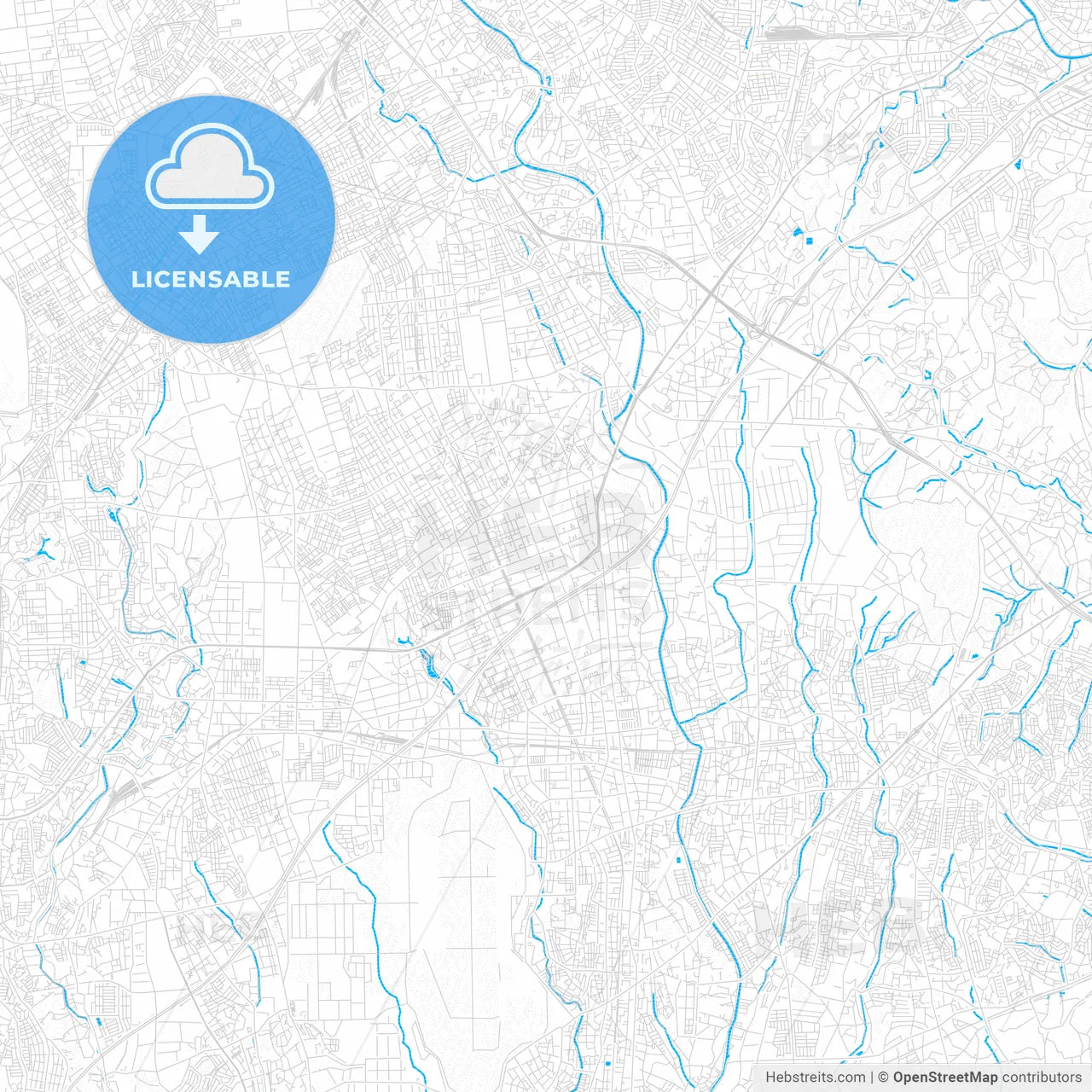 Yamato, Japan PDF vector map with water in focus