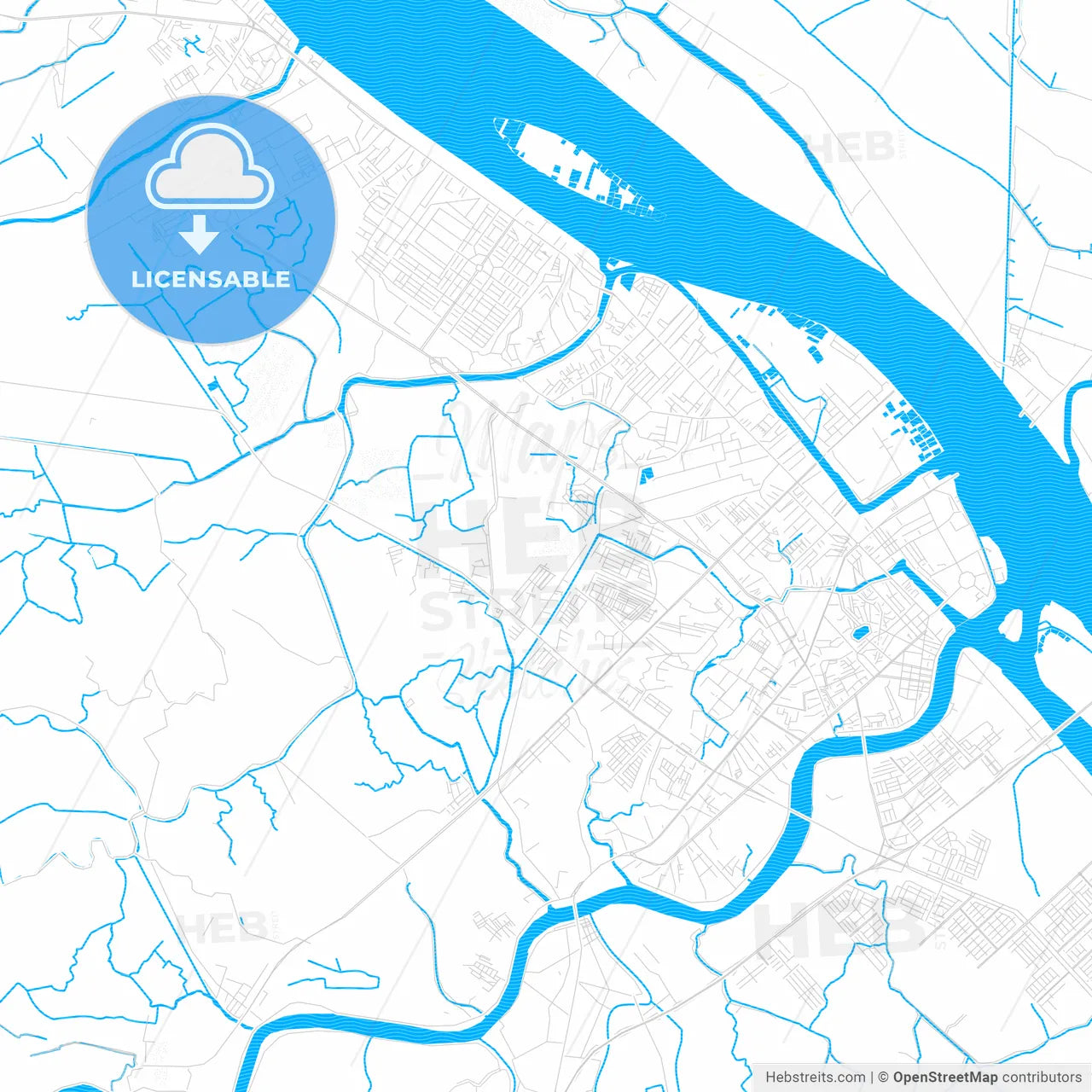 Cantho, Vietnam PDF vector map with water in focus