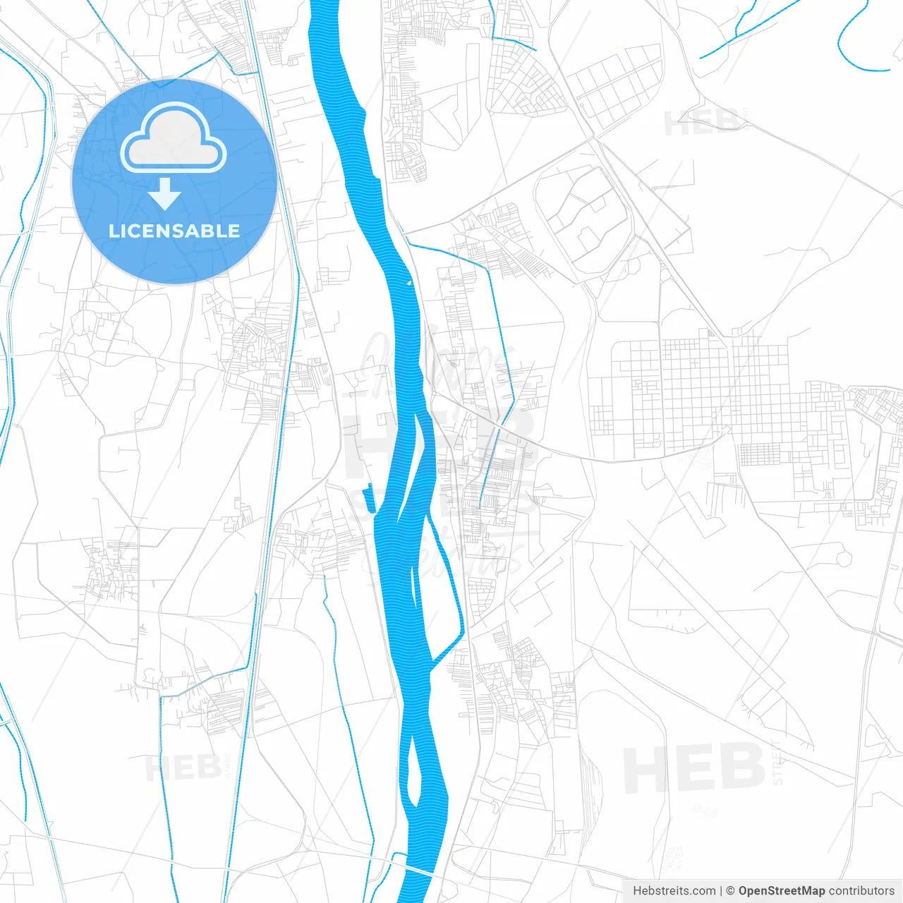 Halwan, Egypt PDF vector map with water in focus