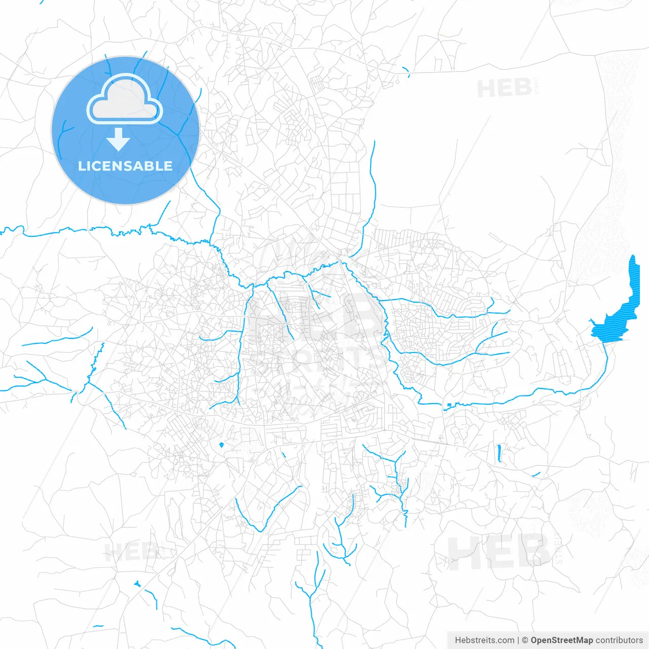 Mzuzu, Malawi PDF vector map with water in focus
