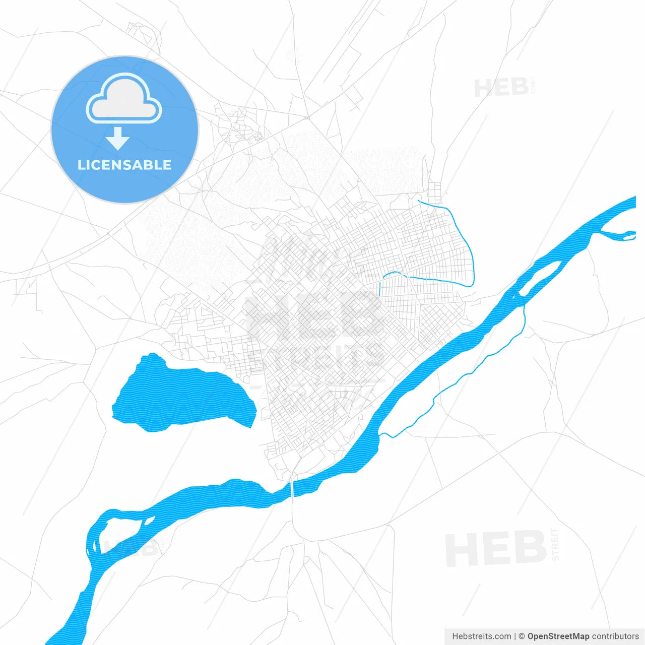 Moundou, Chad PDF vector map with water in focus