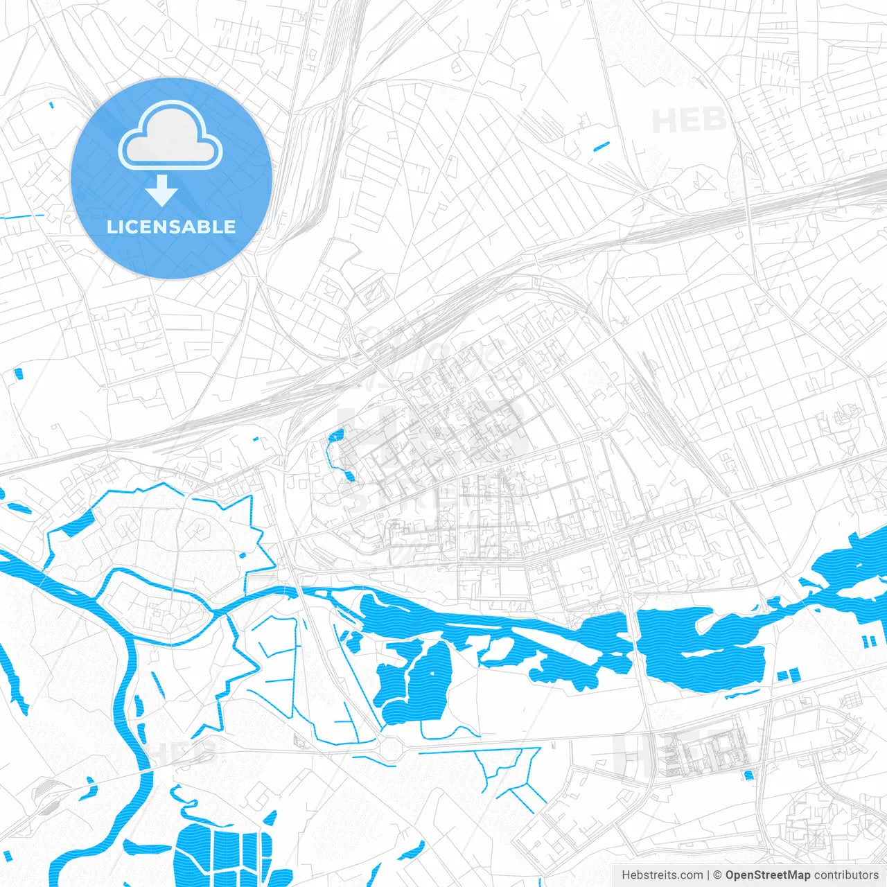 Brest, Belarus PDF vector map with water in focus