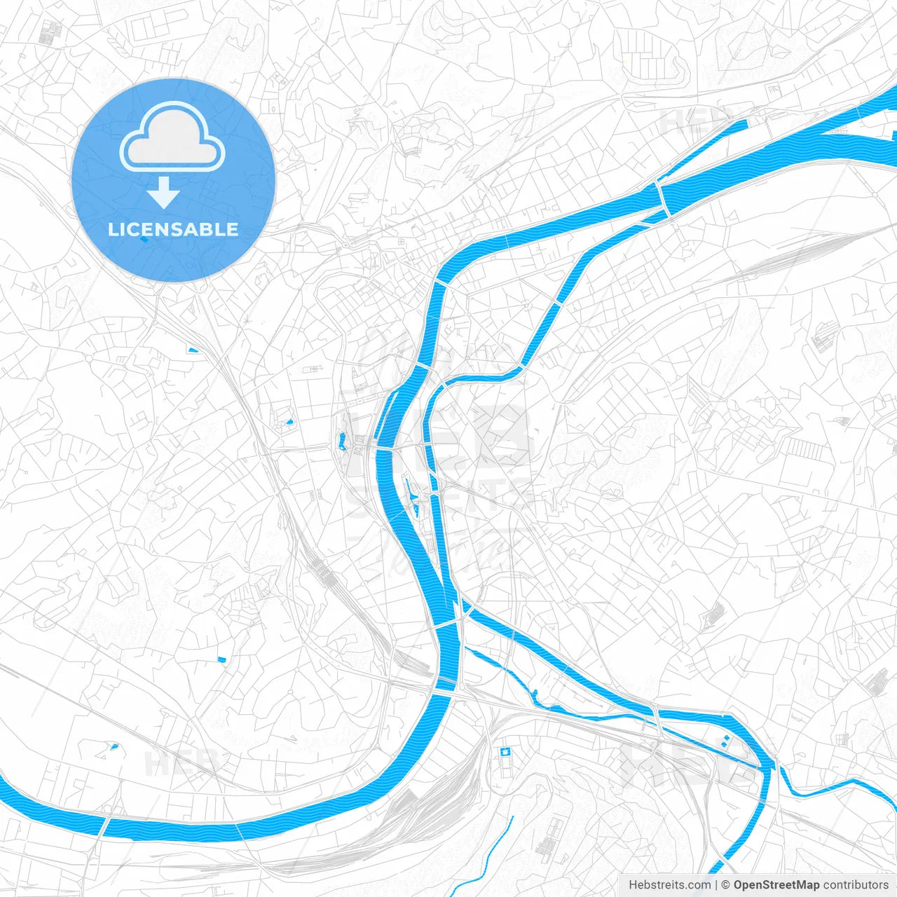 Liège, Belgium PDF vector map with water in focus