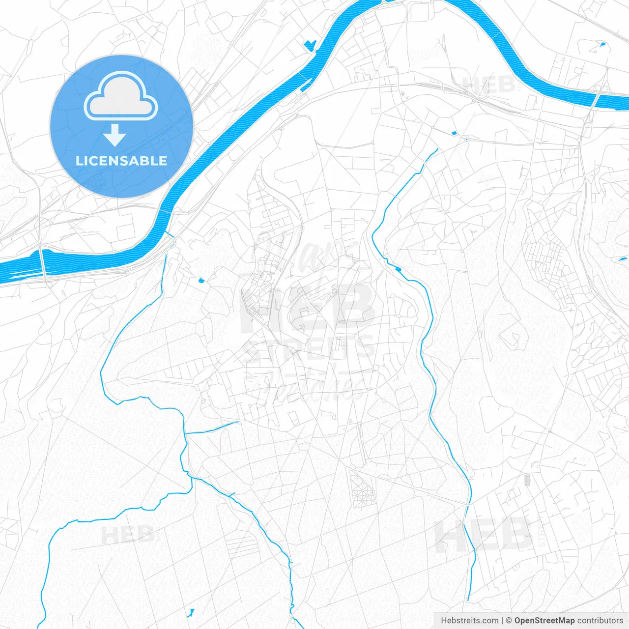 Seraing, Belgium PDF vector map with water in focus
