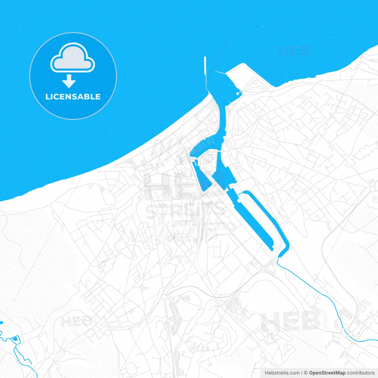 Dieppe, France PDF vector map with water in focus