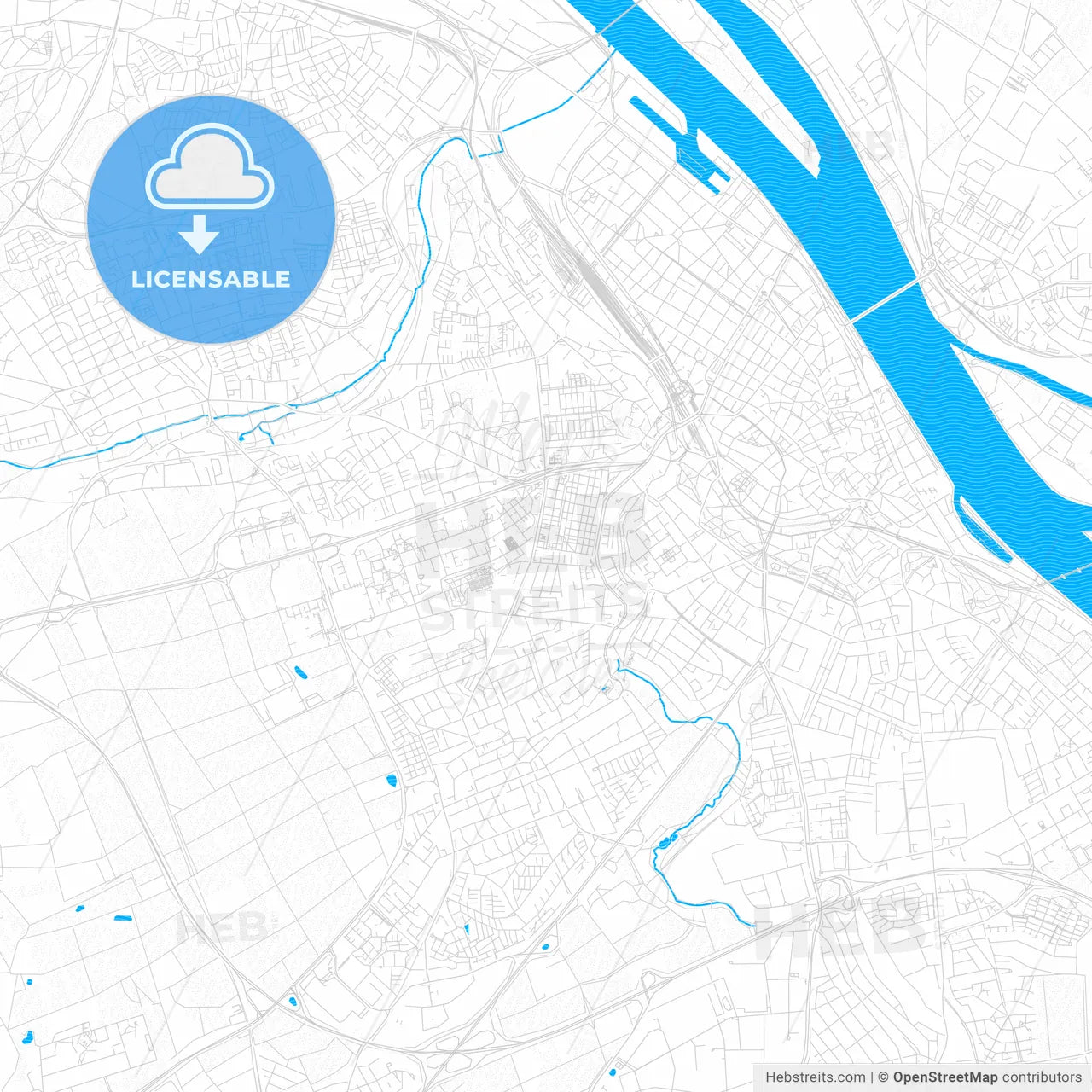 Mainz, Germany PDF vector map with water in focus
