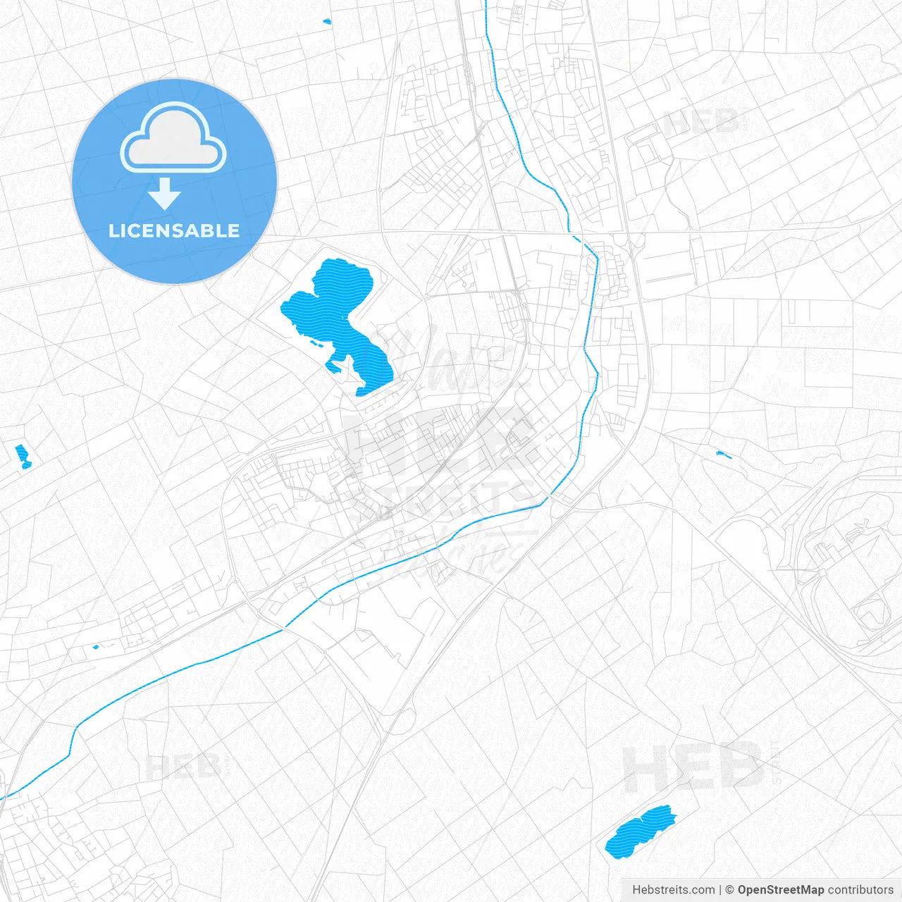 Rodgau, Germany PDF vector map with water in focus