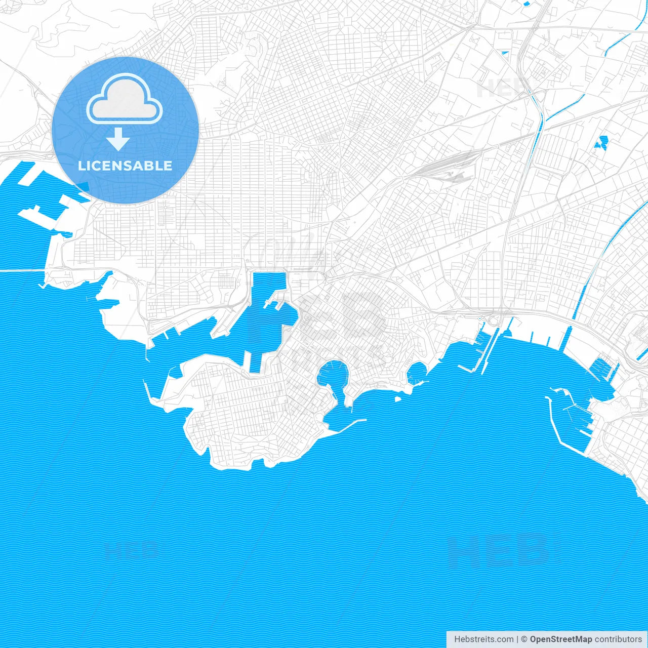 Piraeus, Greece PDF vector map with water in focus