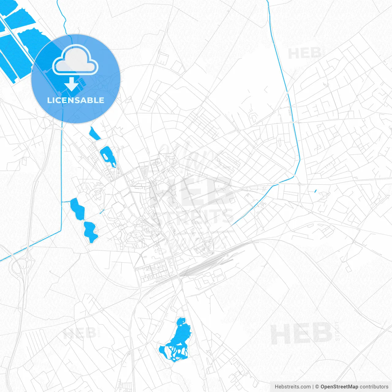 Székesfehérvár, Hungary PDF vector map with water in focus