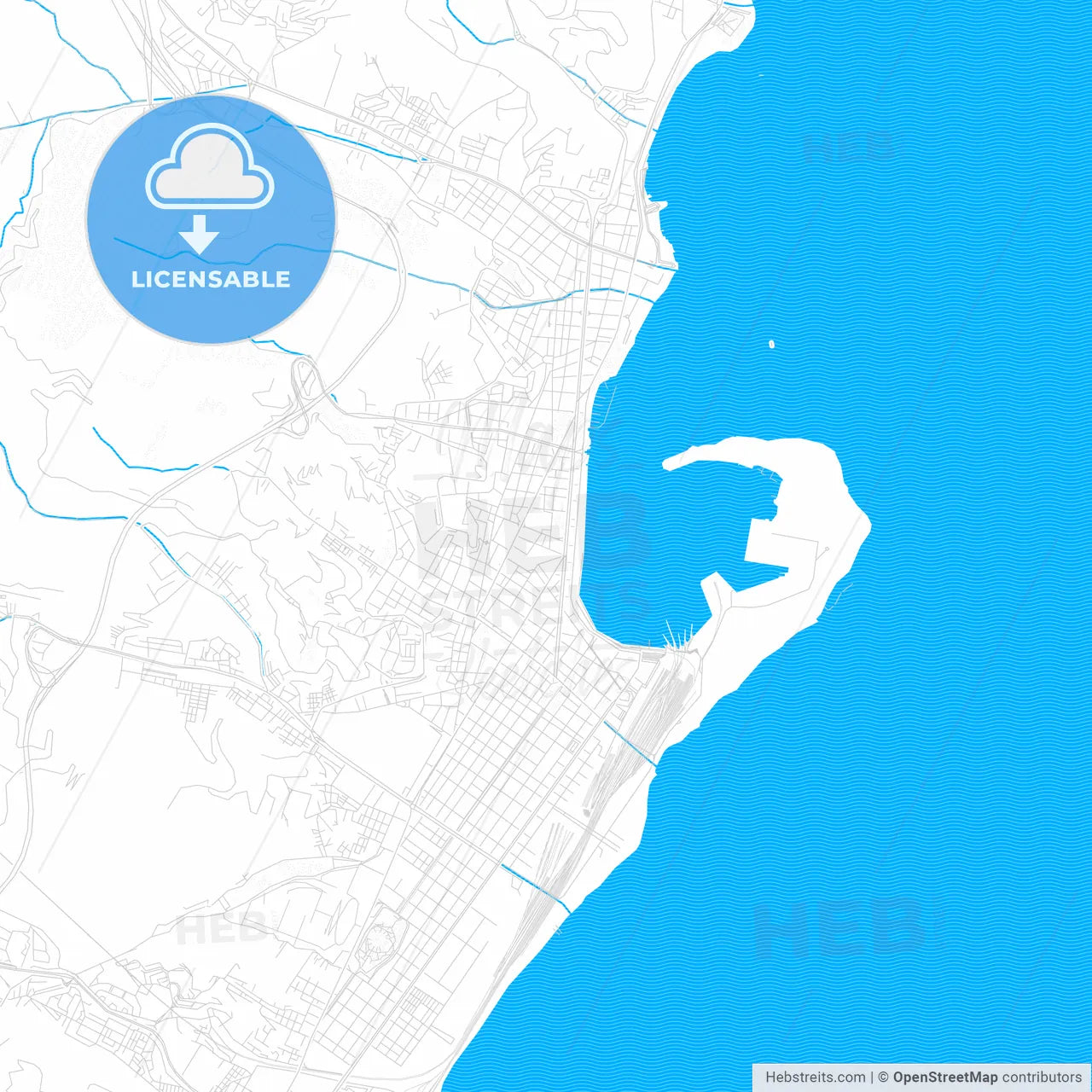 Messina, Italy PDF vector map with water in focus