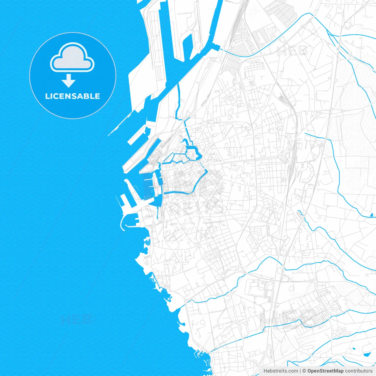 Livorno, Italy PDF vector map with water in focus