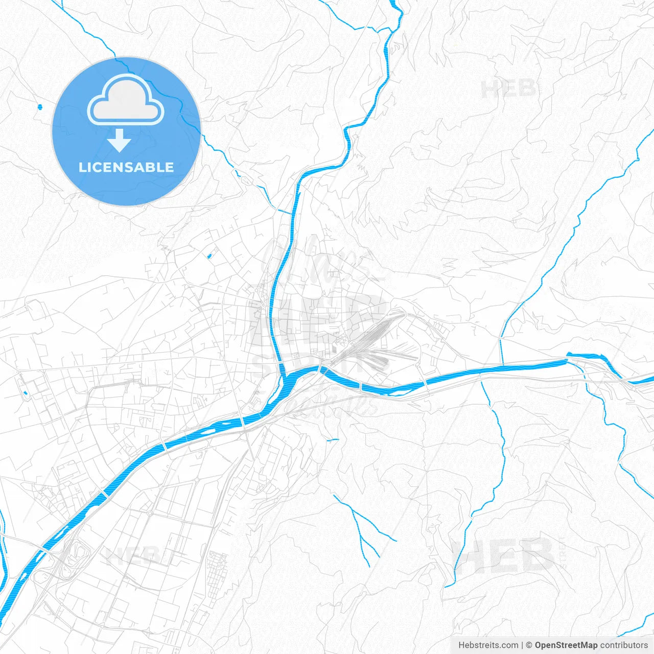 Bolzano, Italy PDF vector map with water in focus