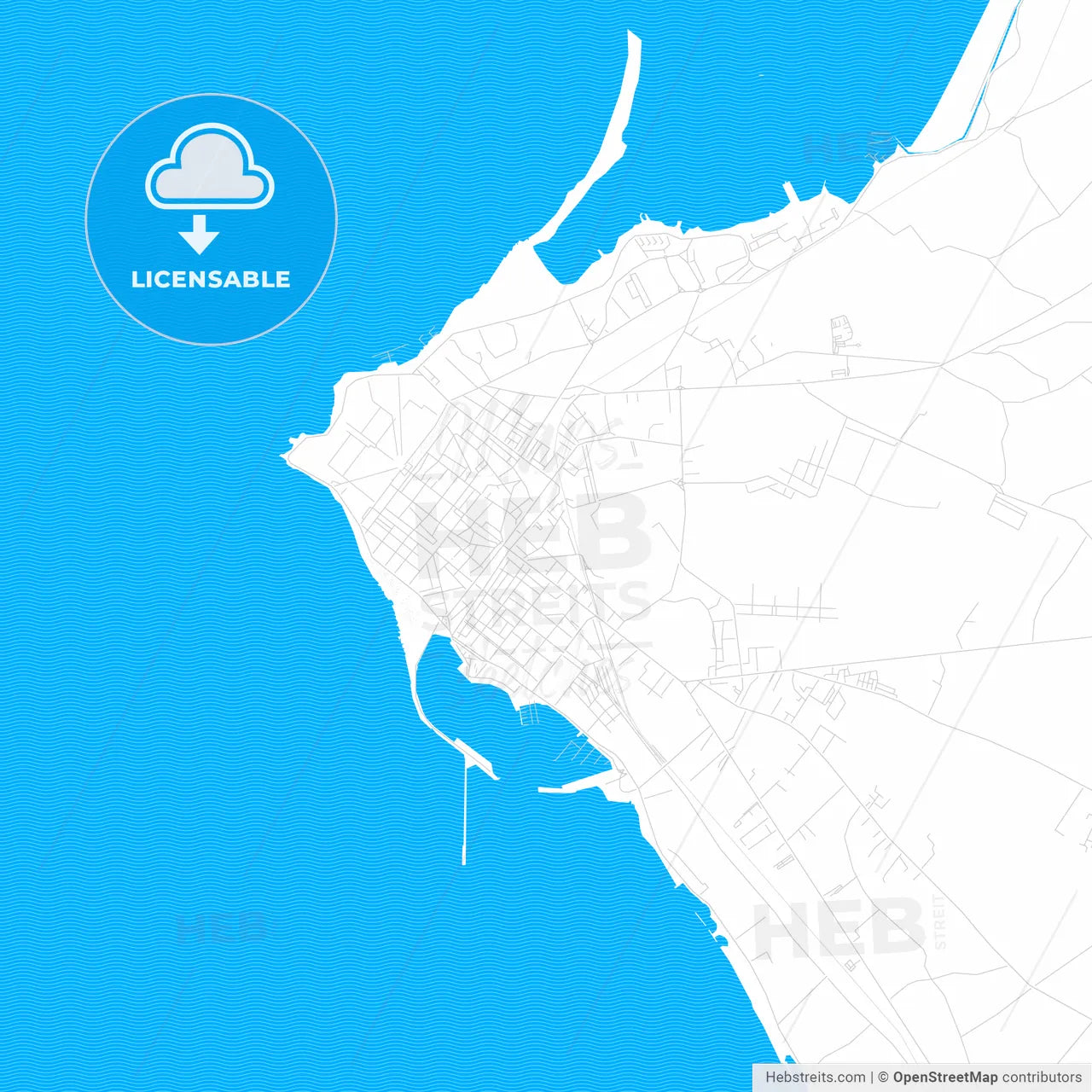 Marsala, Italy PDF vector map with water in focus