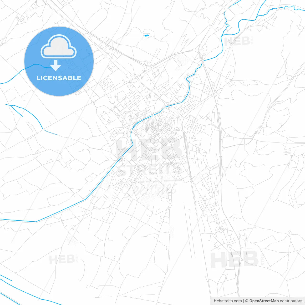 Foligno, Italy PDF vector map with water in focus
