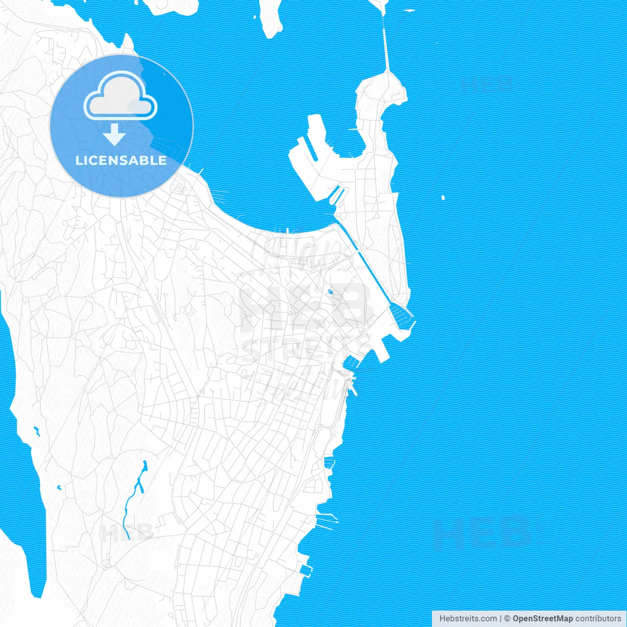 Horten, Norway PDF vector map with water in focus