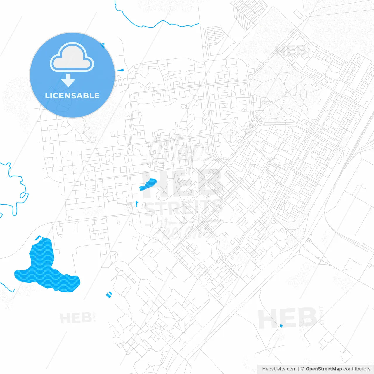 Noyabrsk, Russia PDF vector map with water in focus