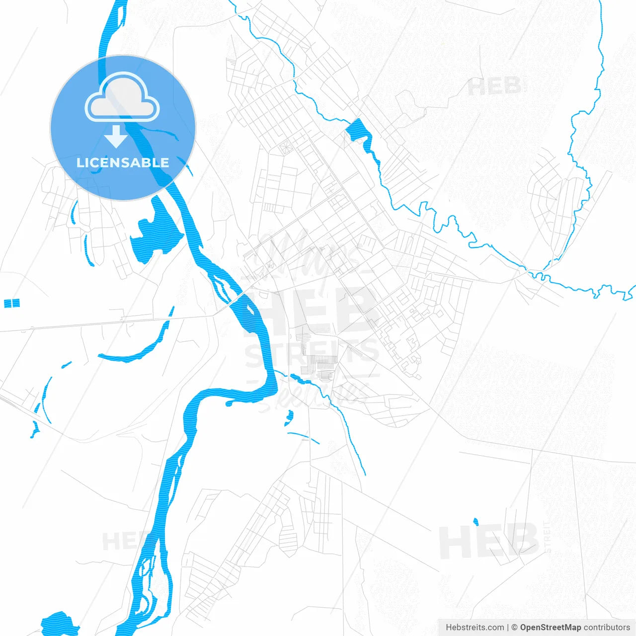Ishimbay, Russia PDF vector map with water in focus