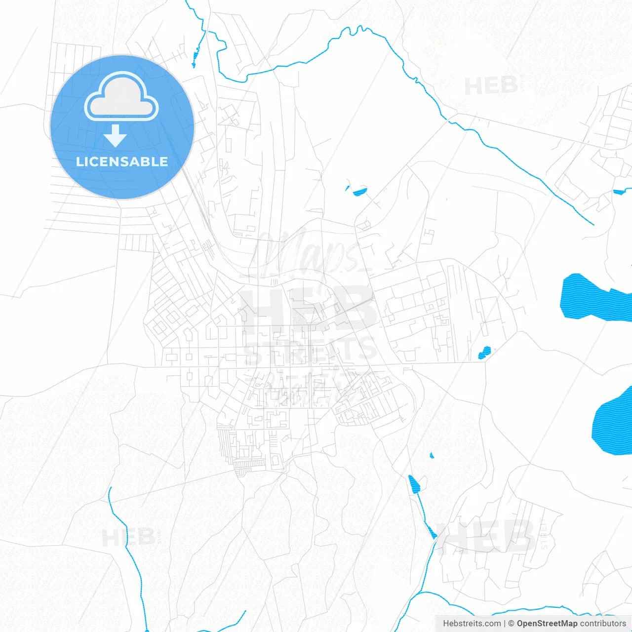 Kumertau, Russia PDF vector map with water in focus