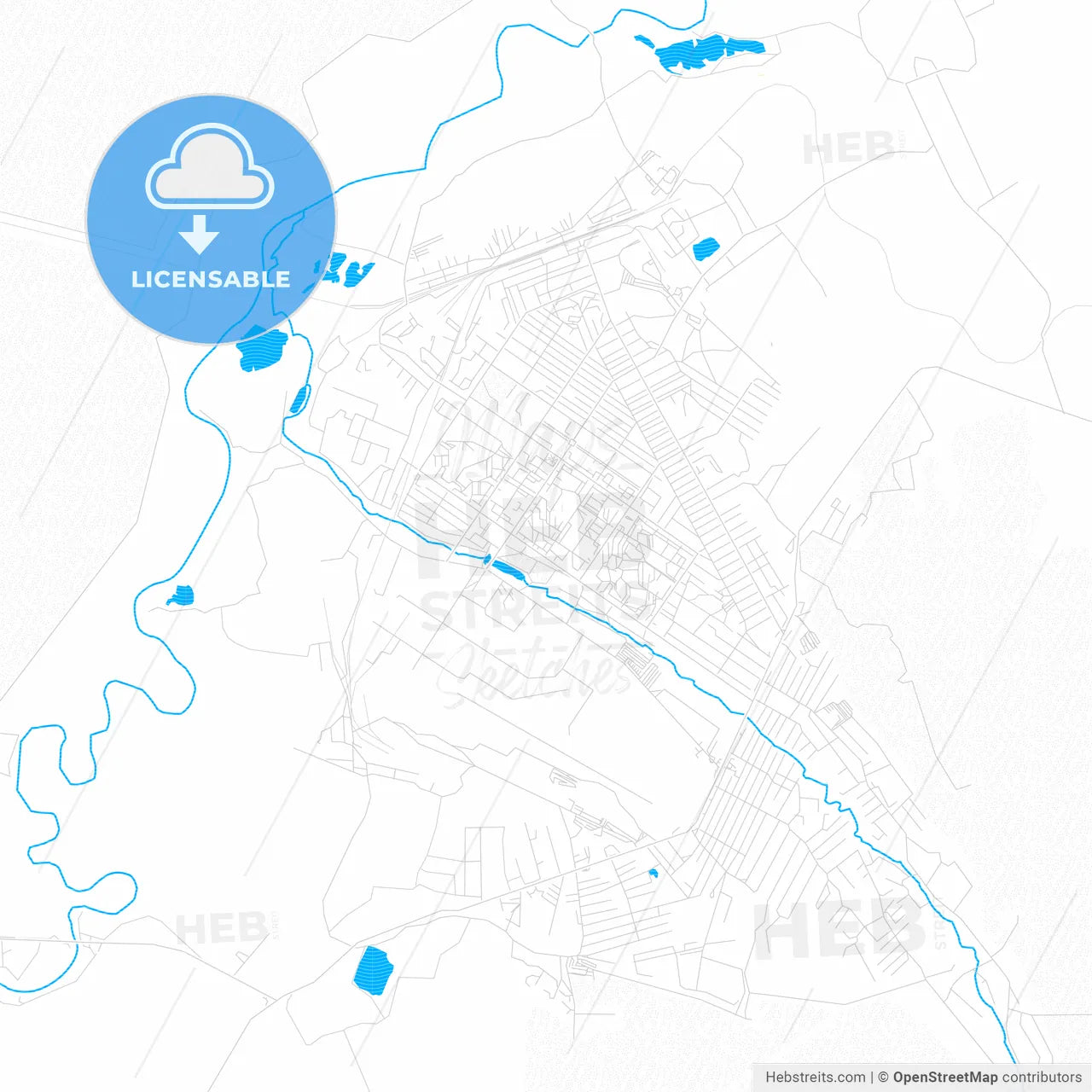 Arsenyev, Russia PDF vector map with water in focus