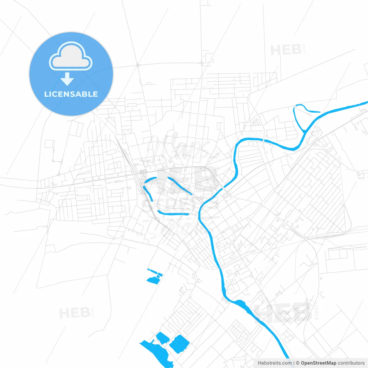 Zrenjanin, Serbia PDF vector map with water in focus