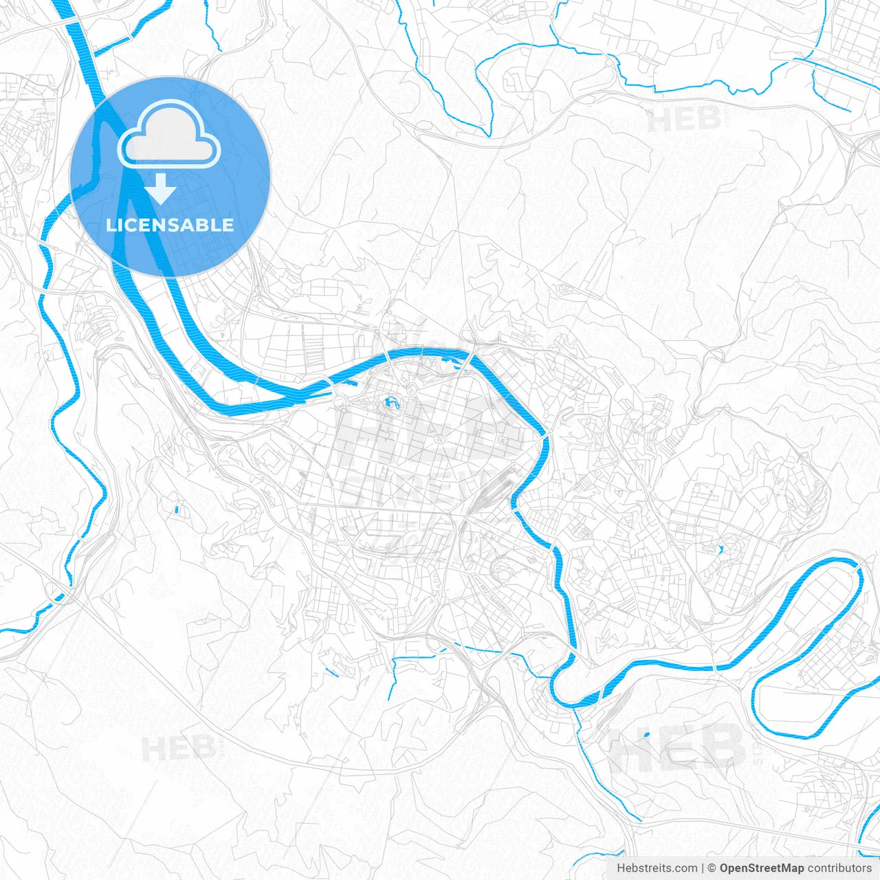 Bilbao, Spain PDF vector map with water in focus